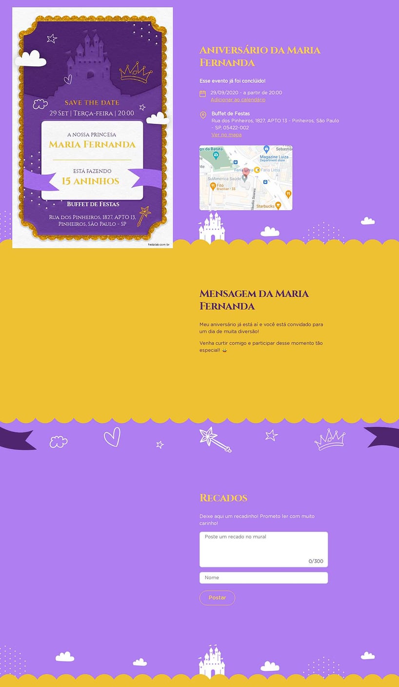 Convite online de aniversário - Castelo encantado| FestaLab