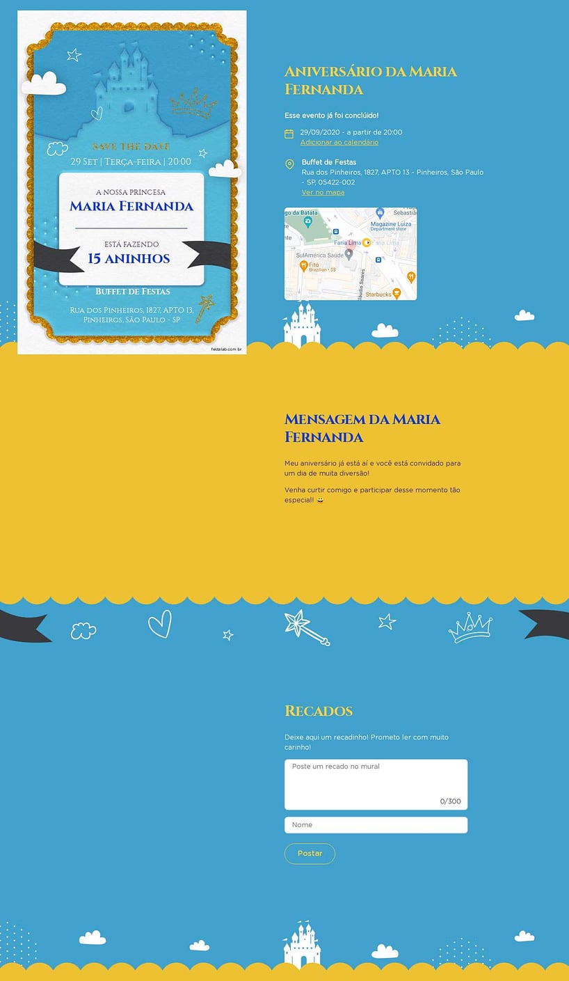 Convite online de aniversário - Castelo encantado azul| FestaLab