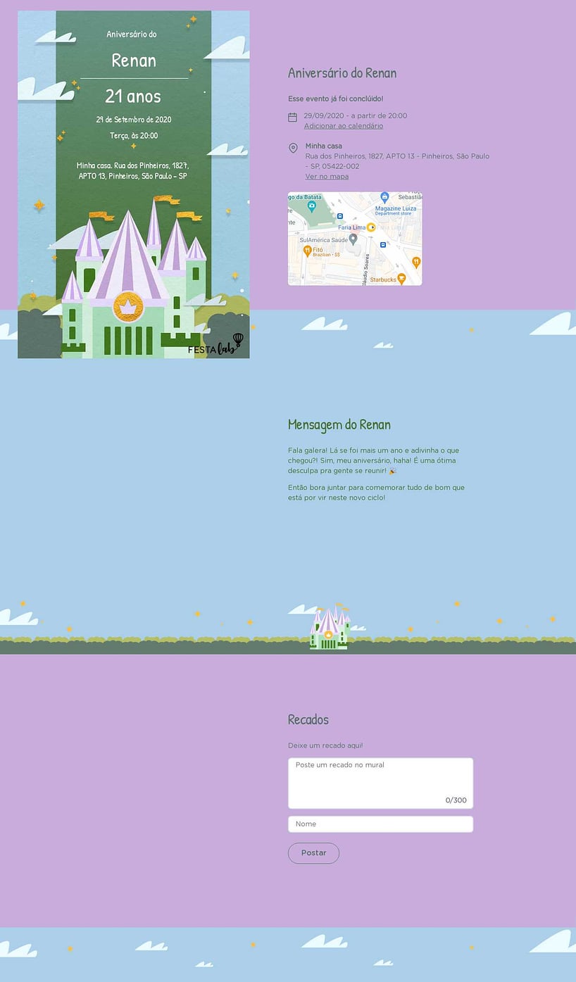 Convite online de aniversário - Castelo Verde| FestaLab