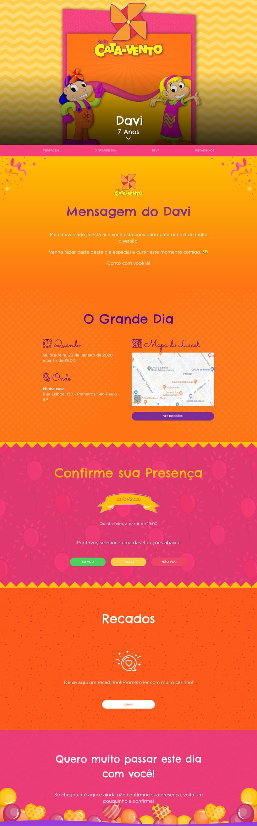 Convite online de aniversário - Cata-Vento| FestaLab