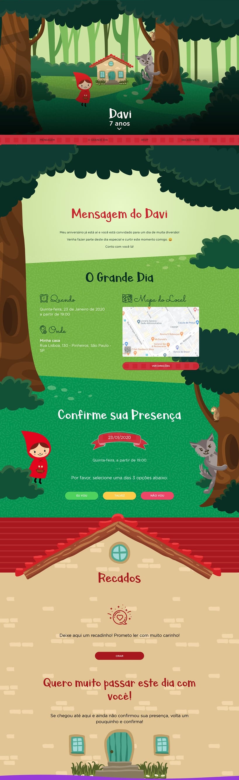 Convite online de aniversário - Chapeuzinho Vermelho| FestaLab