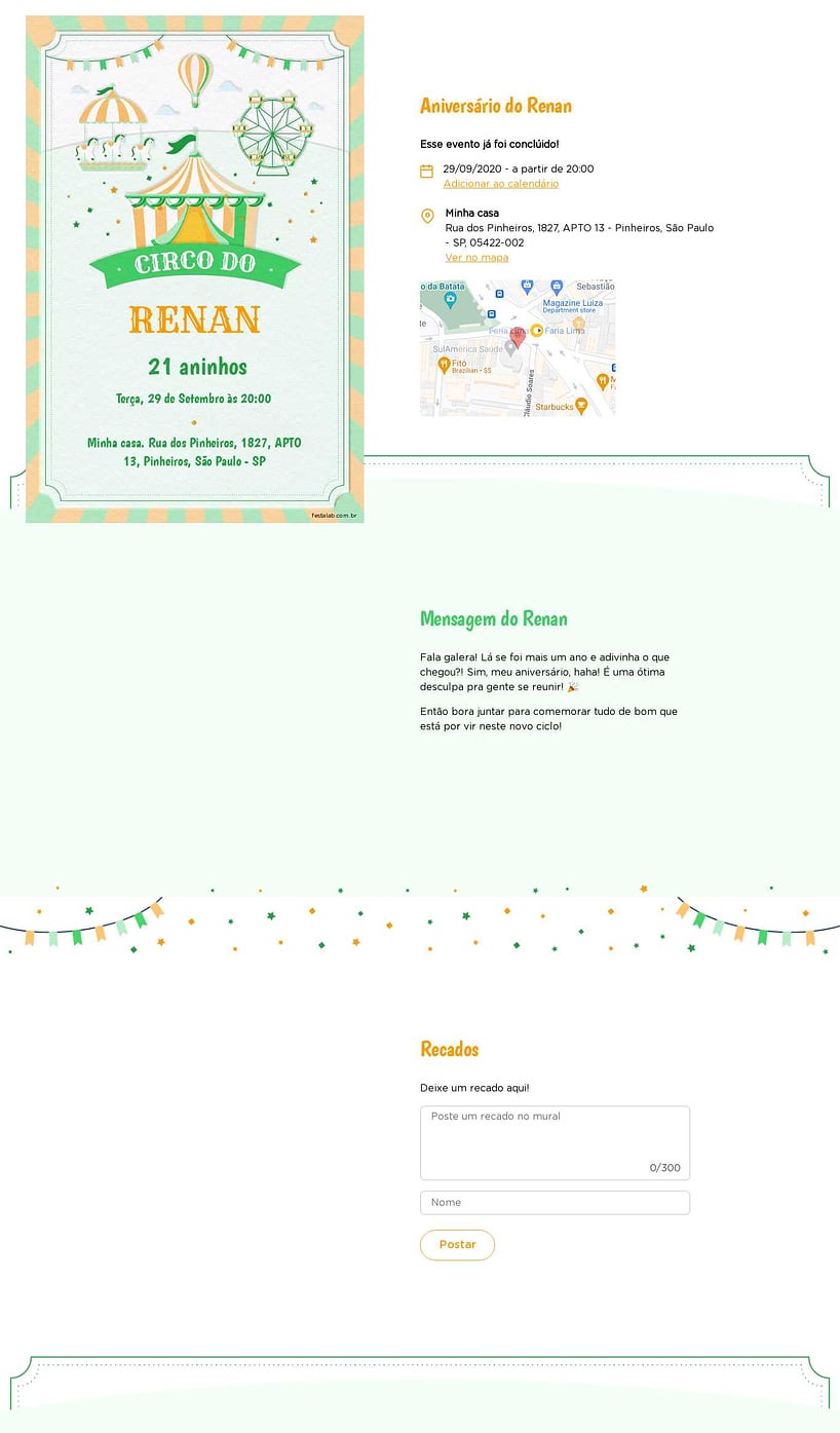 Convite online de aniversário - Circo Verde| FestaLab