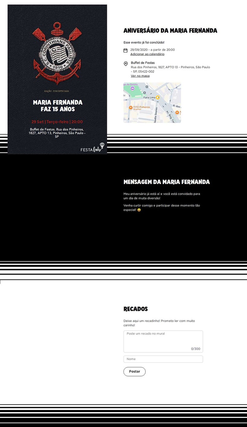 Convite online de aniversário - Corinthians camisa| FestaLab