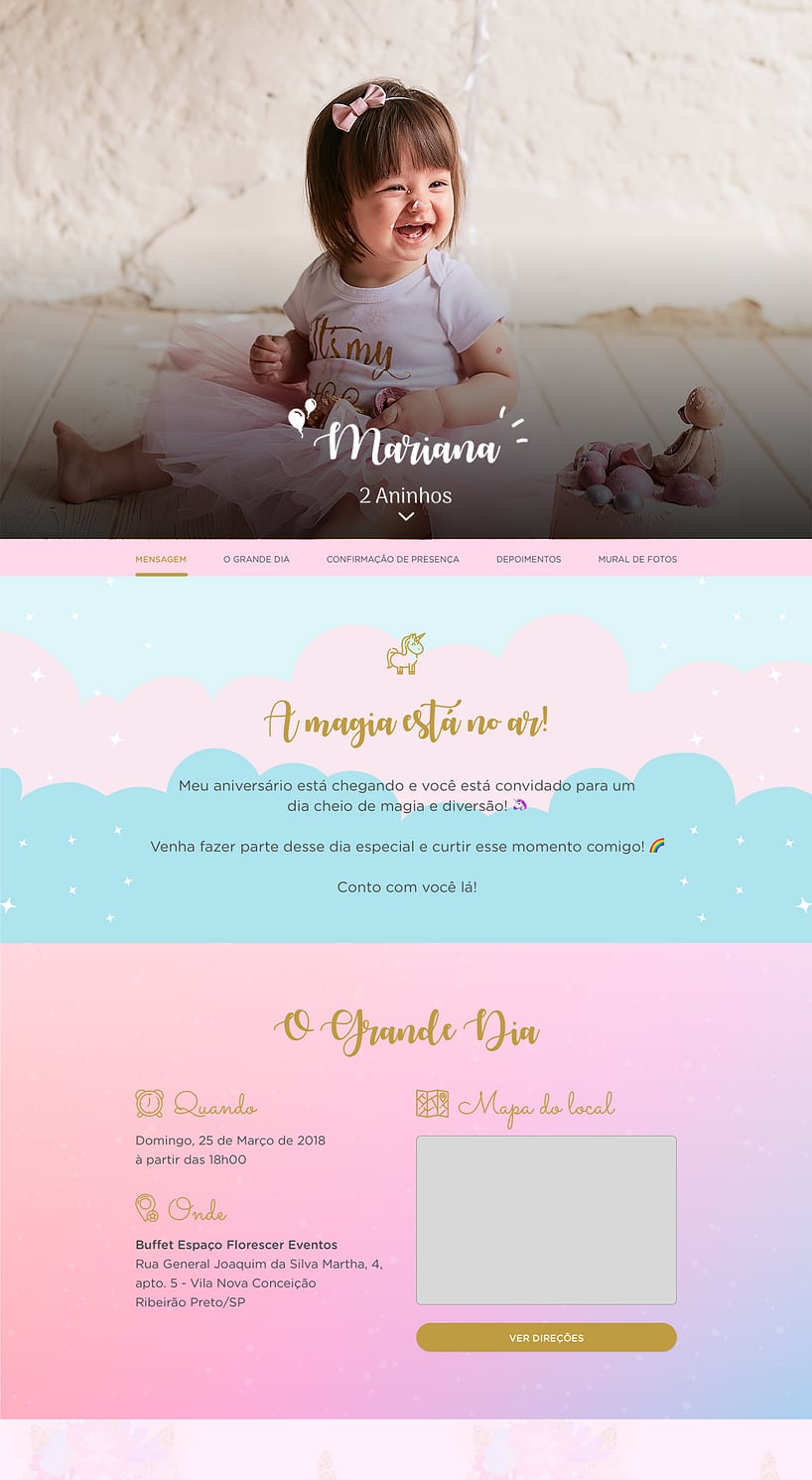 Convite online de aniversário - Coroa de Unicórnio| FestaLab