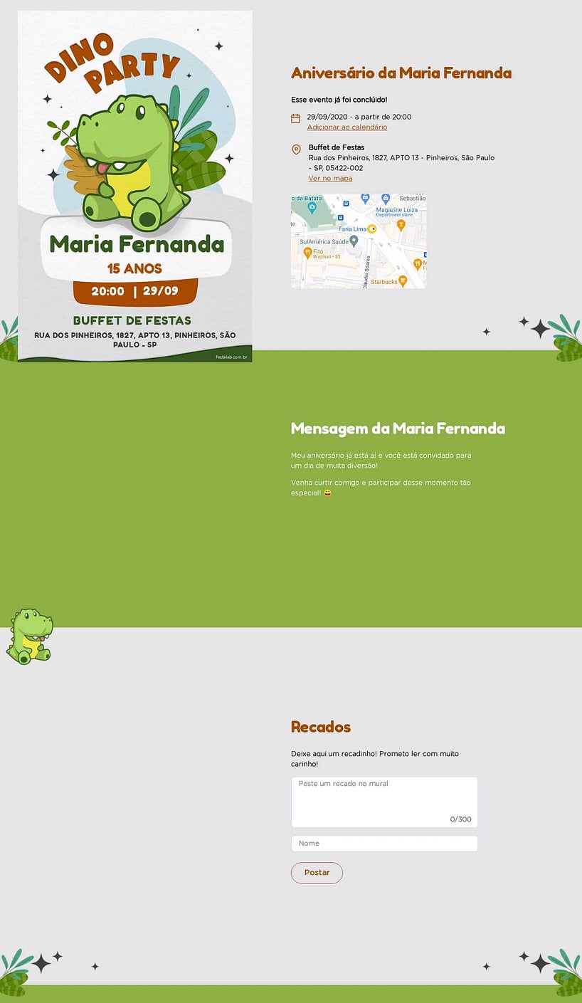 Convite online de aniversário - Dino party verde| FestaLab