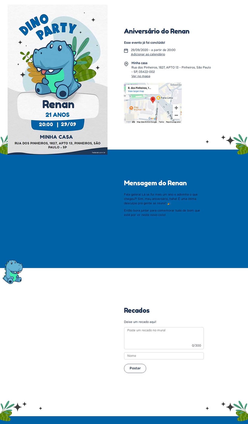 Convite online de aniversário - Dino party azul| FestaLab