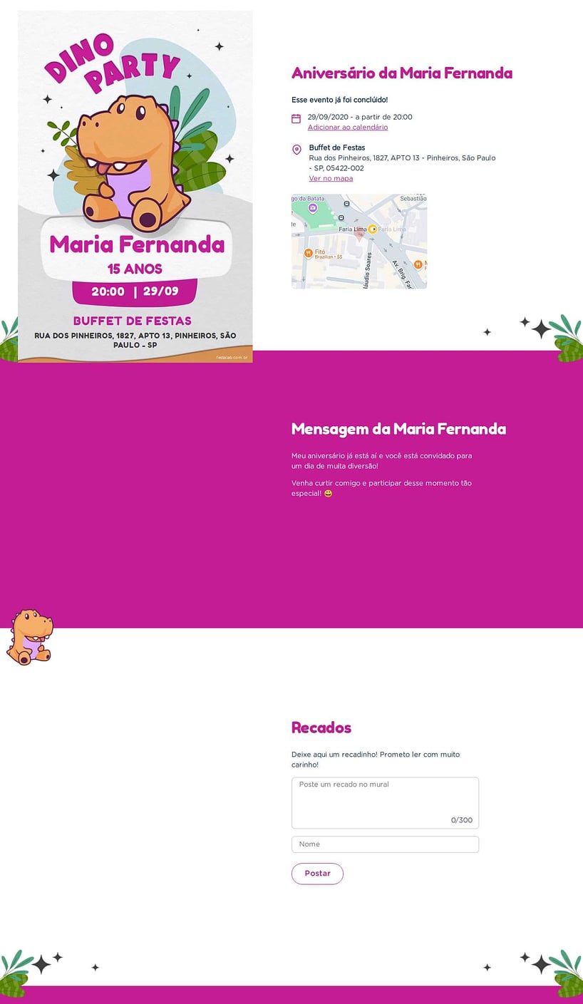 Convite online de aniversário - Dino party rosa| FestaLab