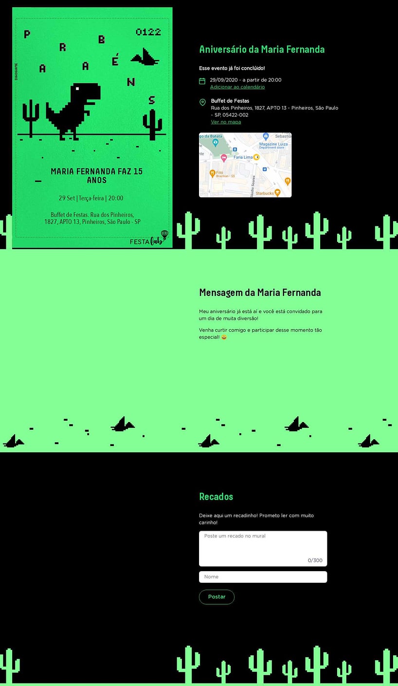 Convite online de aniversário - Dino Game| FestaLab