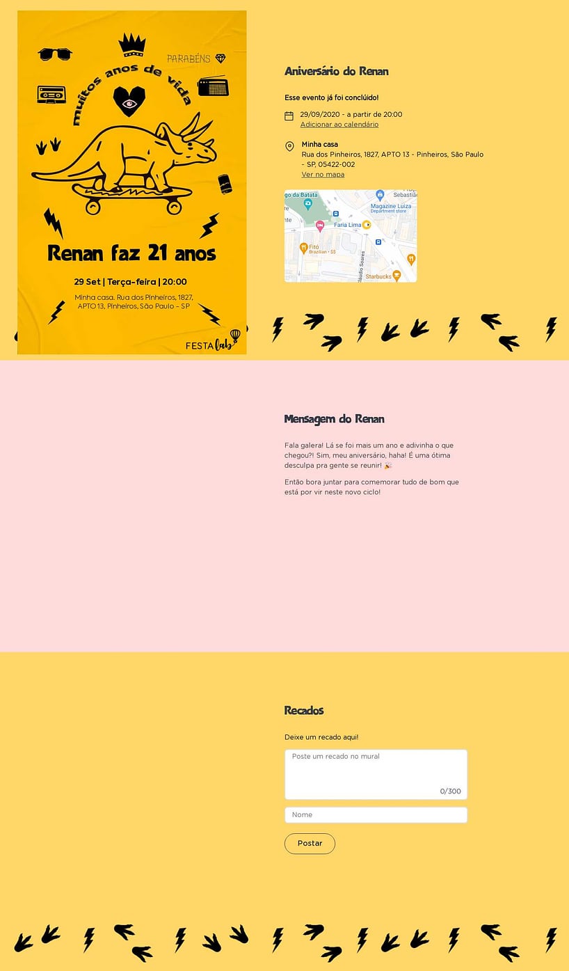 Convite online de aniversário - Dino rock| FestaLab