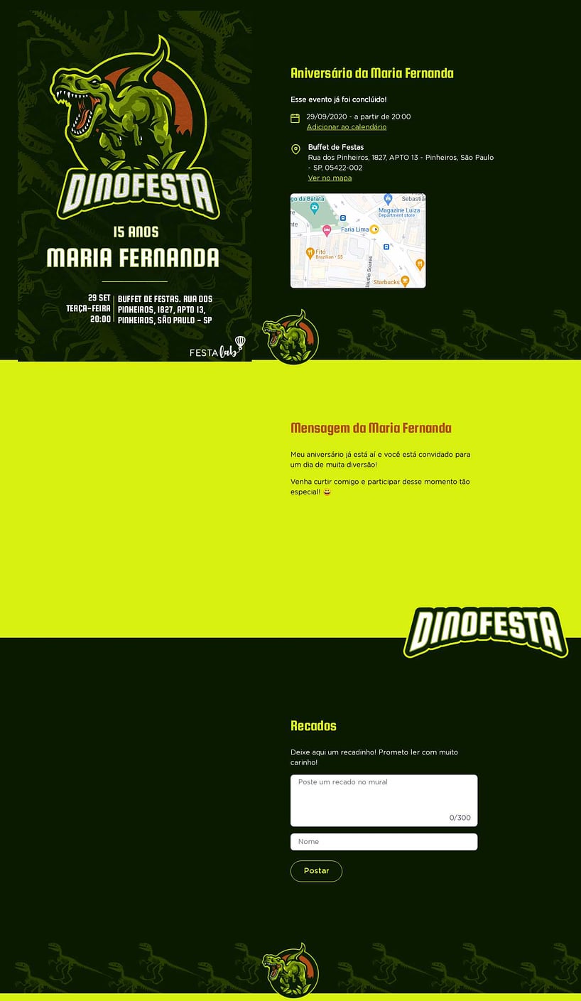 Convite online de aniversário - Dinofesta| FestaLab