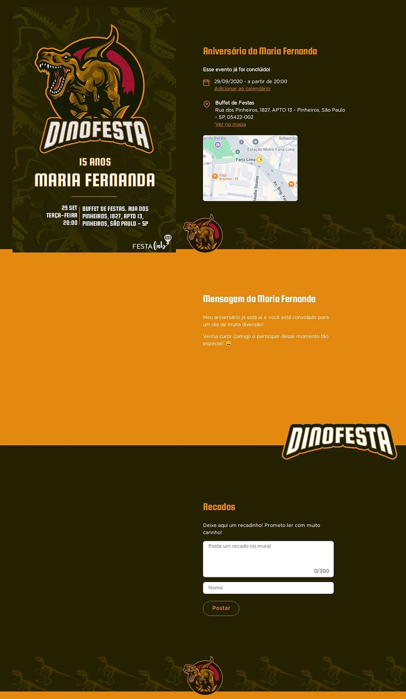 Convite online de aniversário - Dinofesta laranja| FestaLab