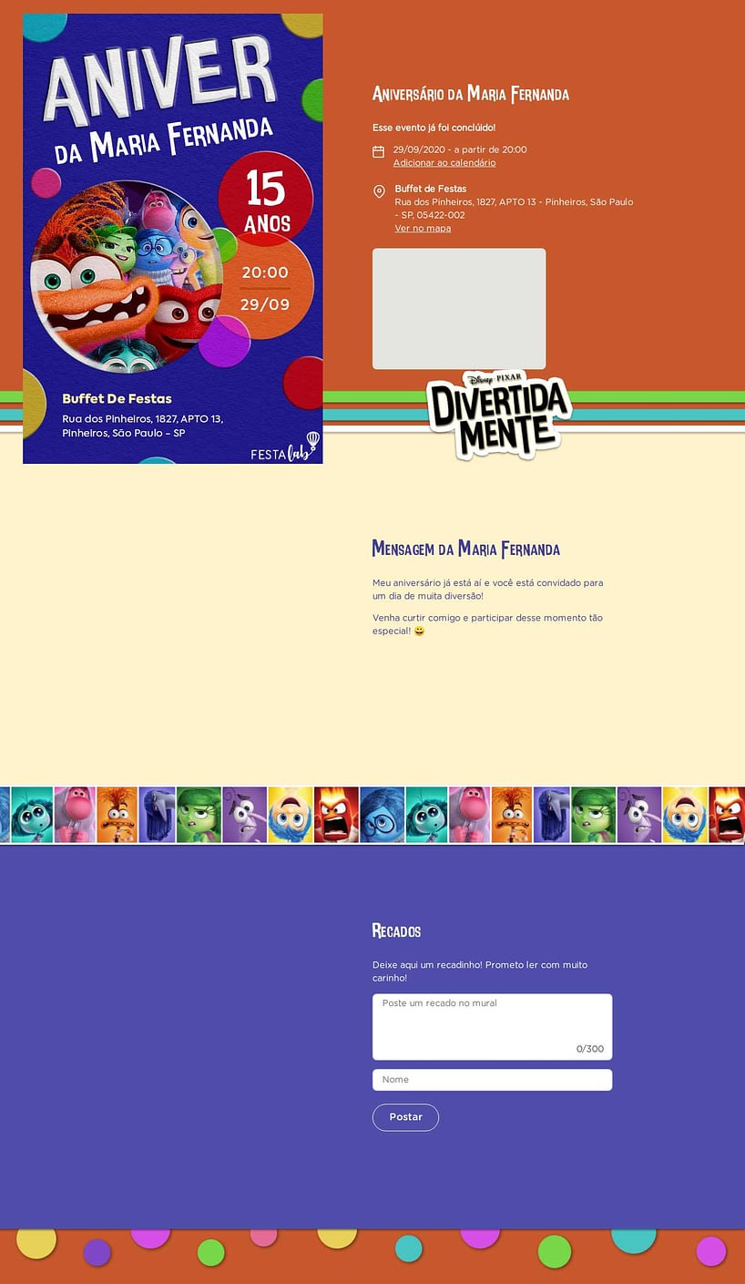 Convite online de aniversário - Divertida mente| FestaLab