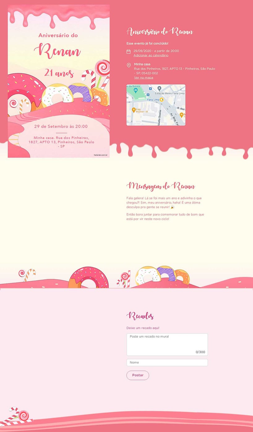 Convite online de aniversário - Doces| FestaLab