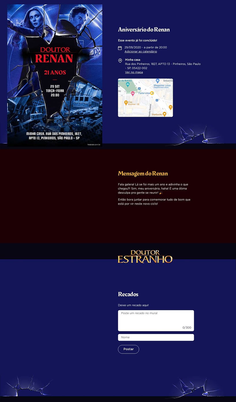 Convite online de aniversário - Doutor estranho azul| FestaLab