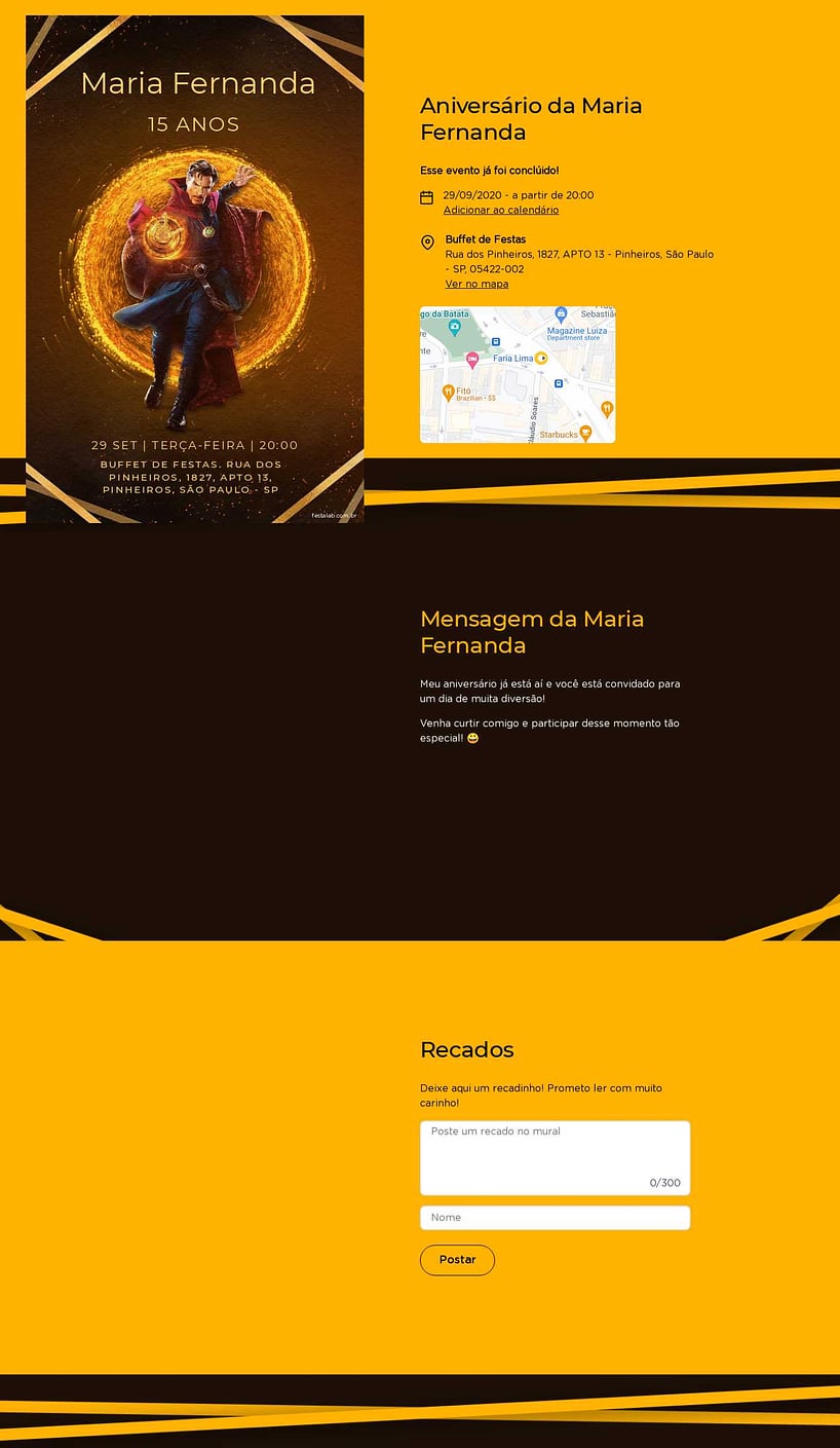 Convite online de aniversário - Dr. Estranho| FestaLab