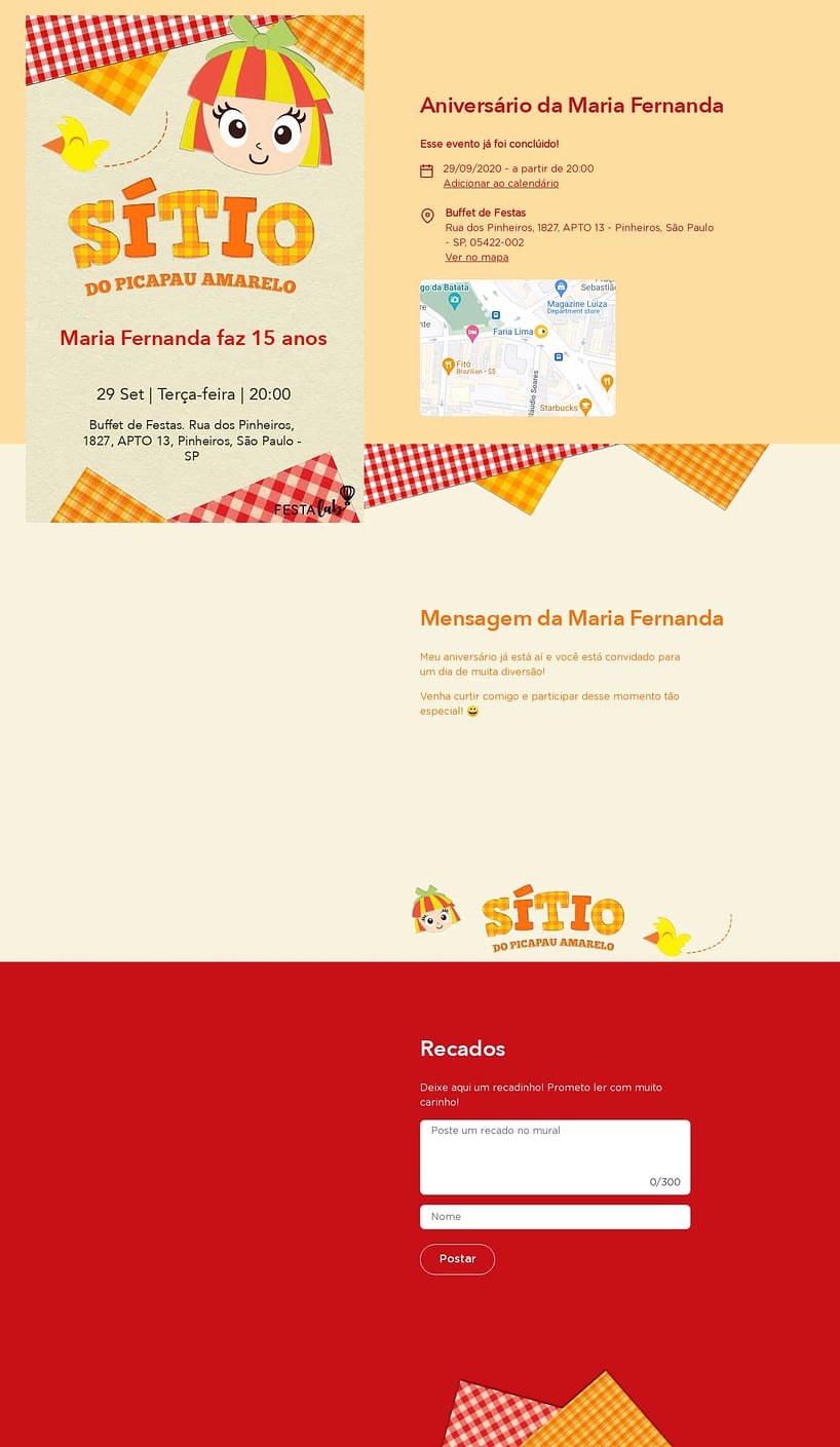 Convite online de aniversário - Emilia, Sítio do Picapau Amarelo| FestaLab