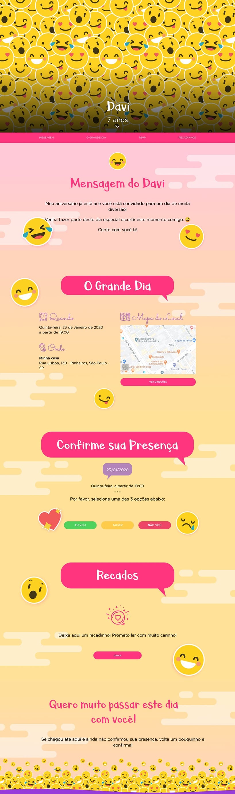 Convite online de aniversário - Emoji rosa| FestaLab