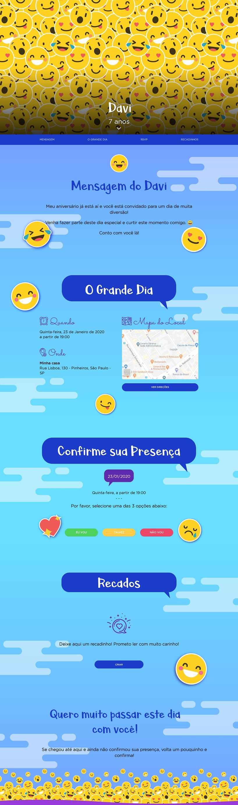 Convite online de aniversário - Emoji azul| FestaLab