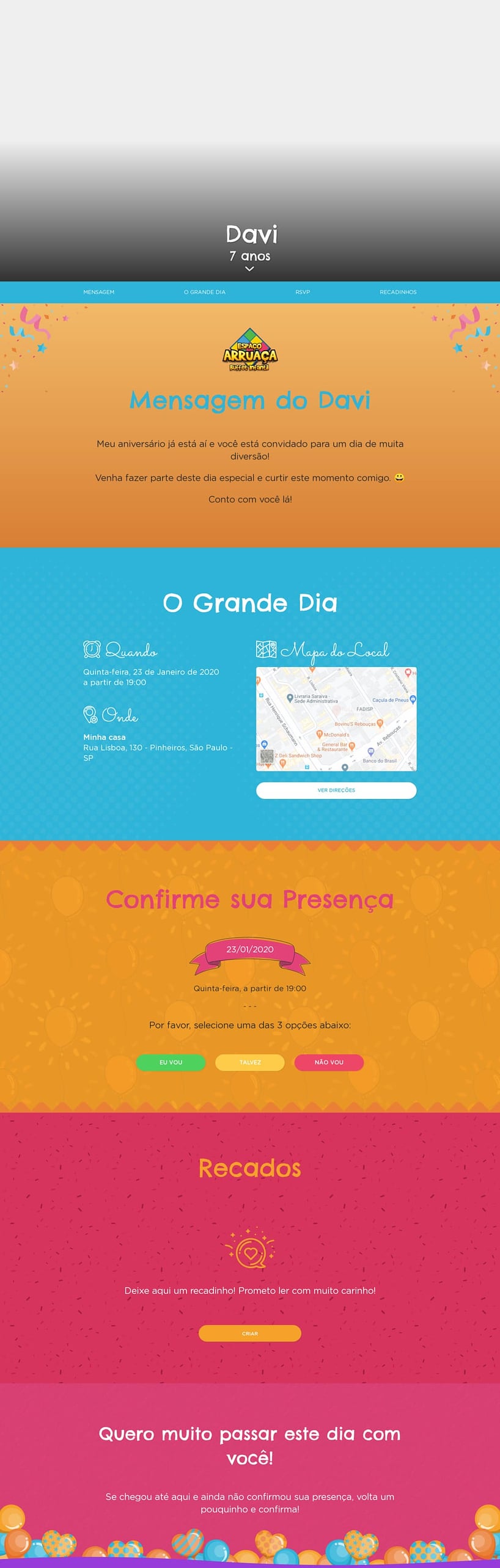 Convite online de aniversário - Espaço Arruaça| FestaLab