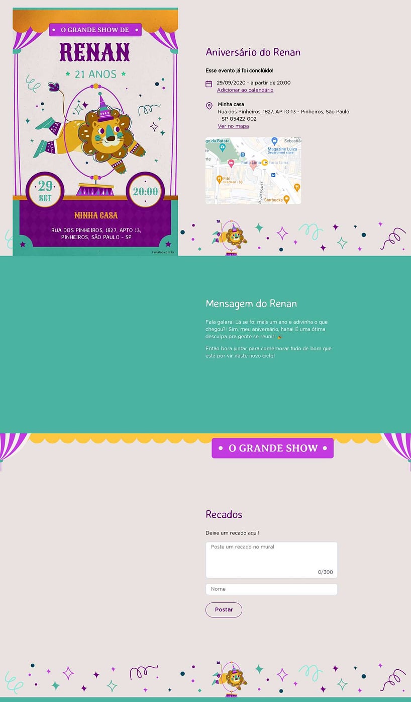 Convite online de aniversário - Espetáculo roxo| FestaLab
