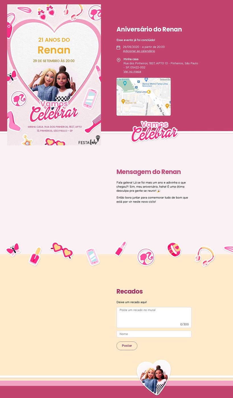 Convite online de aniversário - Fashion da Barbie| FestaLab