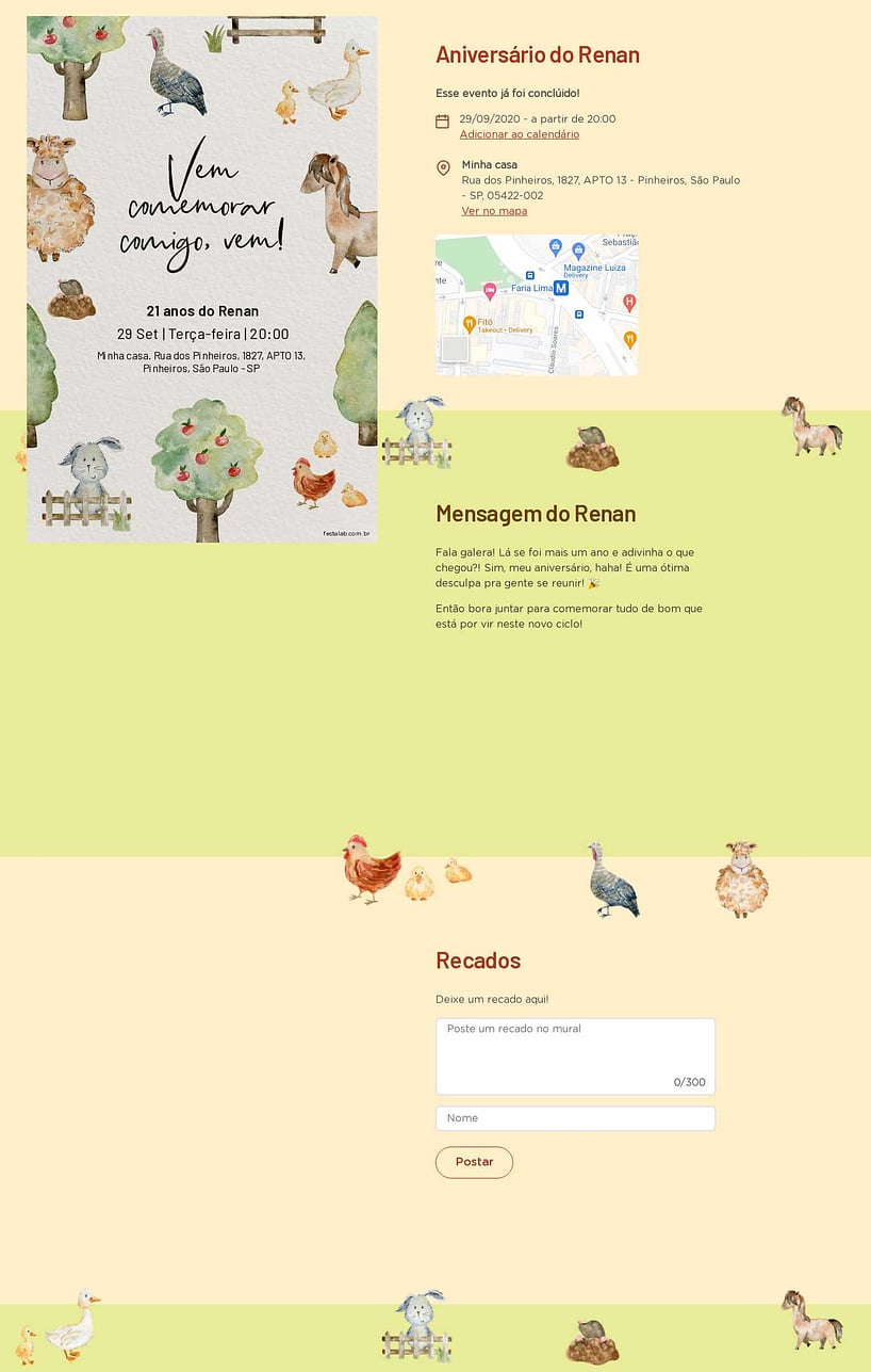 Convite online de aniversário - Fazendinha com Animais| FestaLab