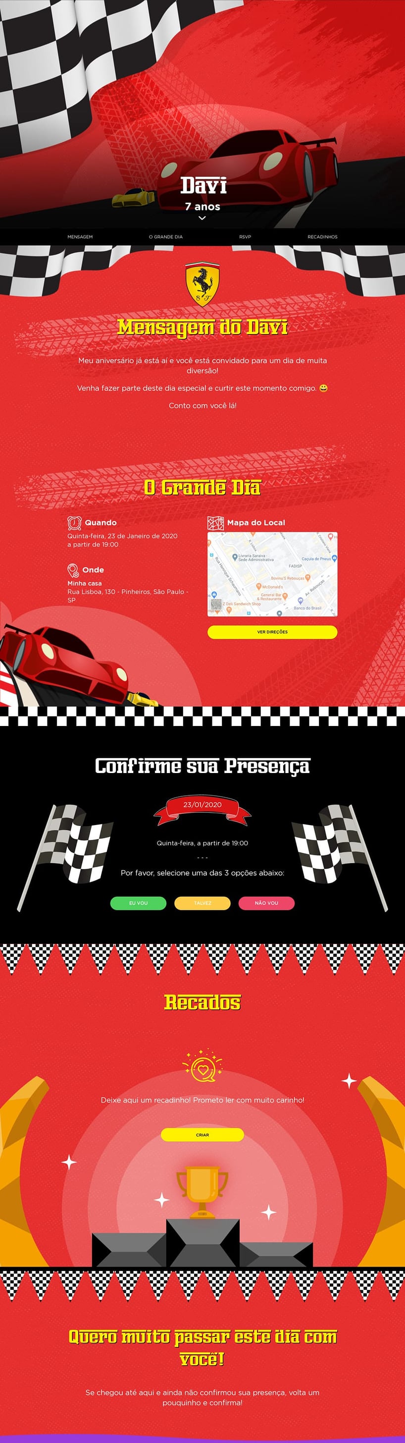 Convite online de aniversário - Ferrari| FestaLab