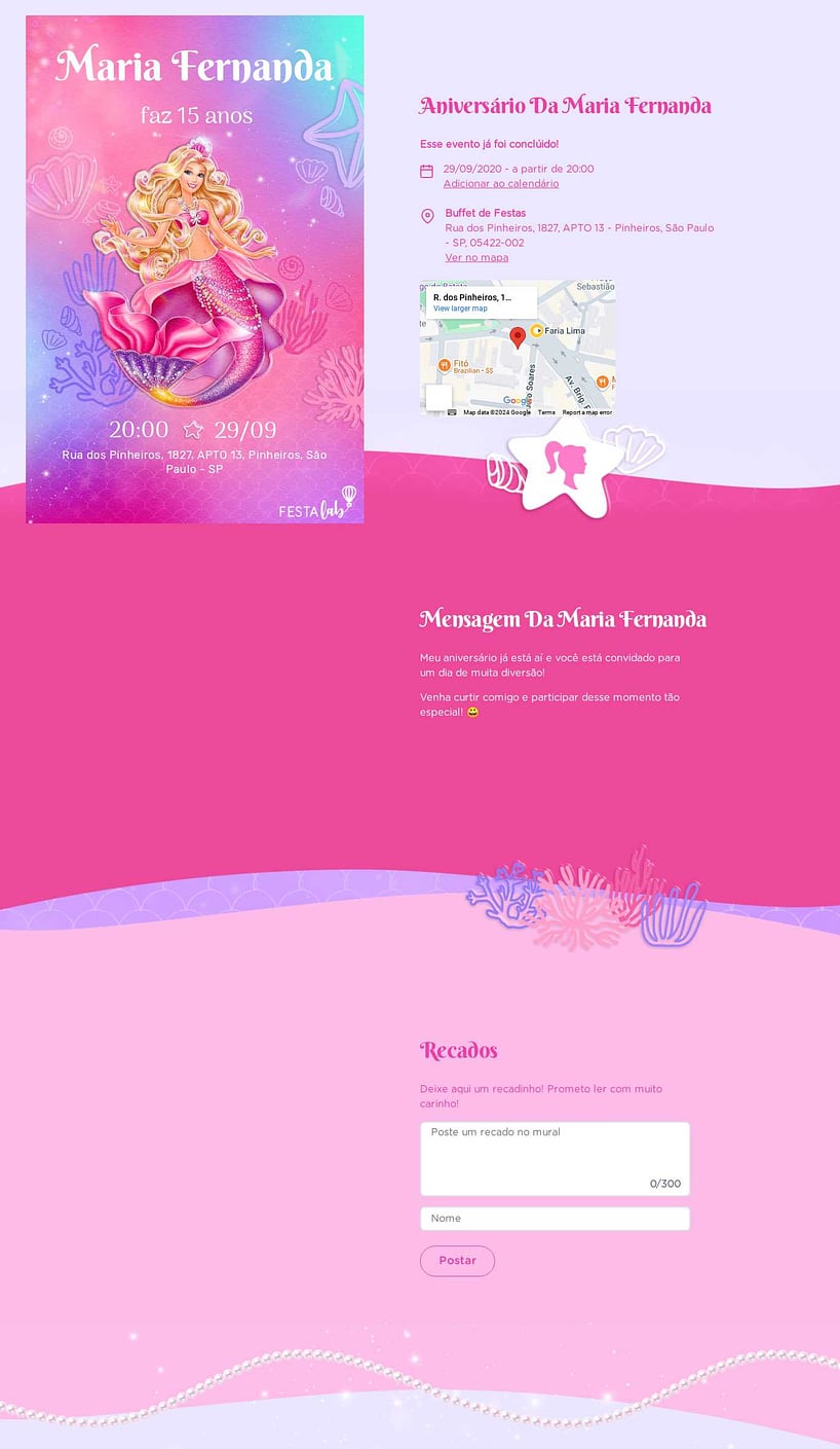 Convite online de aniversário - Festa Barbie Sereia| FestaLab