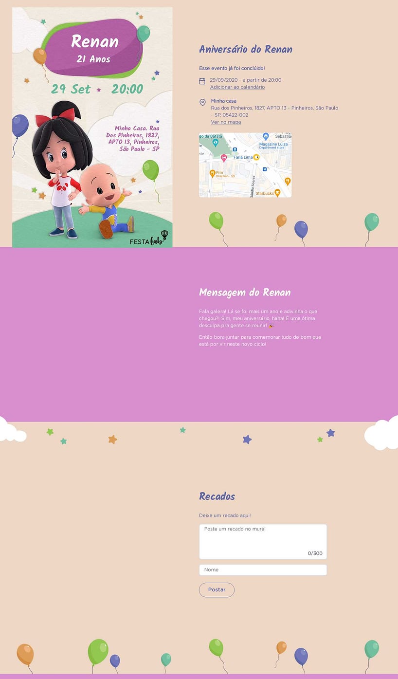 Convite online de aniversário - Festa da Cleo e Cuquin bege| FestaLab