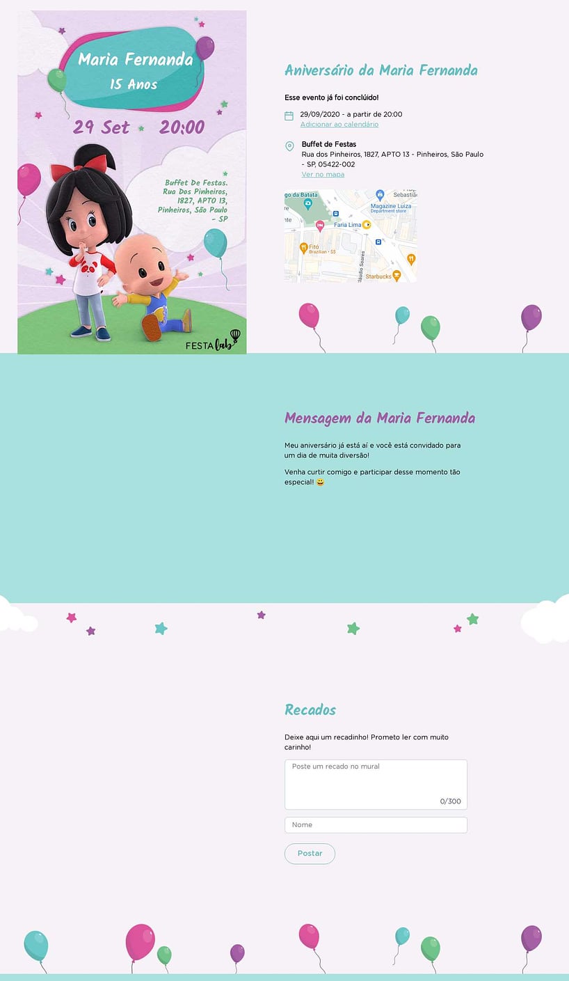 Convite online de aniversário - Festa da Cleo e Cuquin lilas| FestaLab