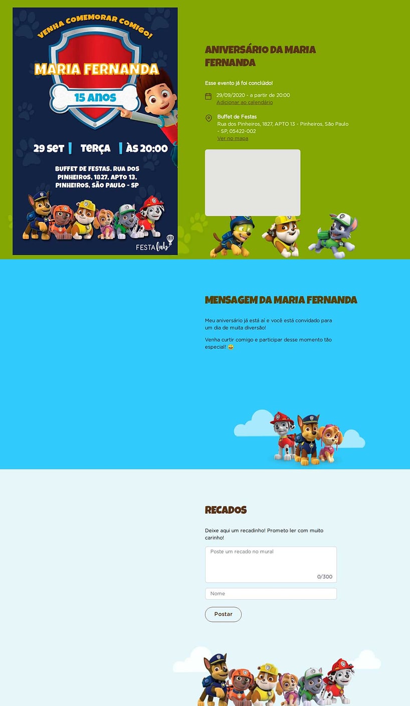Convite online de aniversário - Festa da patrulha canina| FestaLab