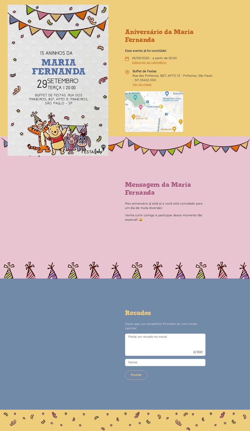 Convite online de aniversário - Festa do Pooh| FestaLab