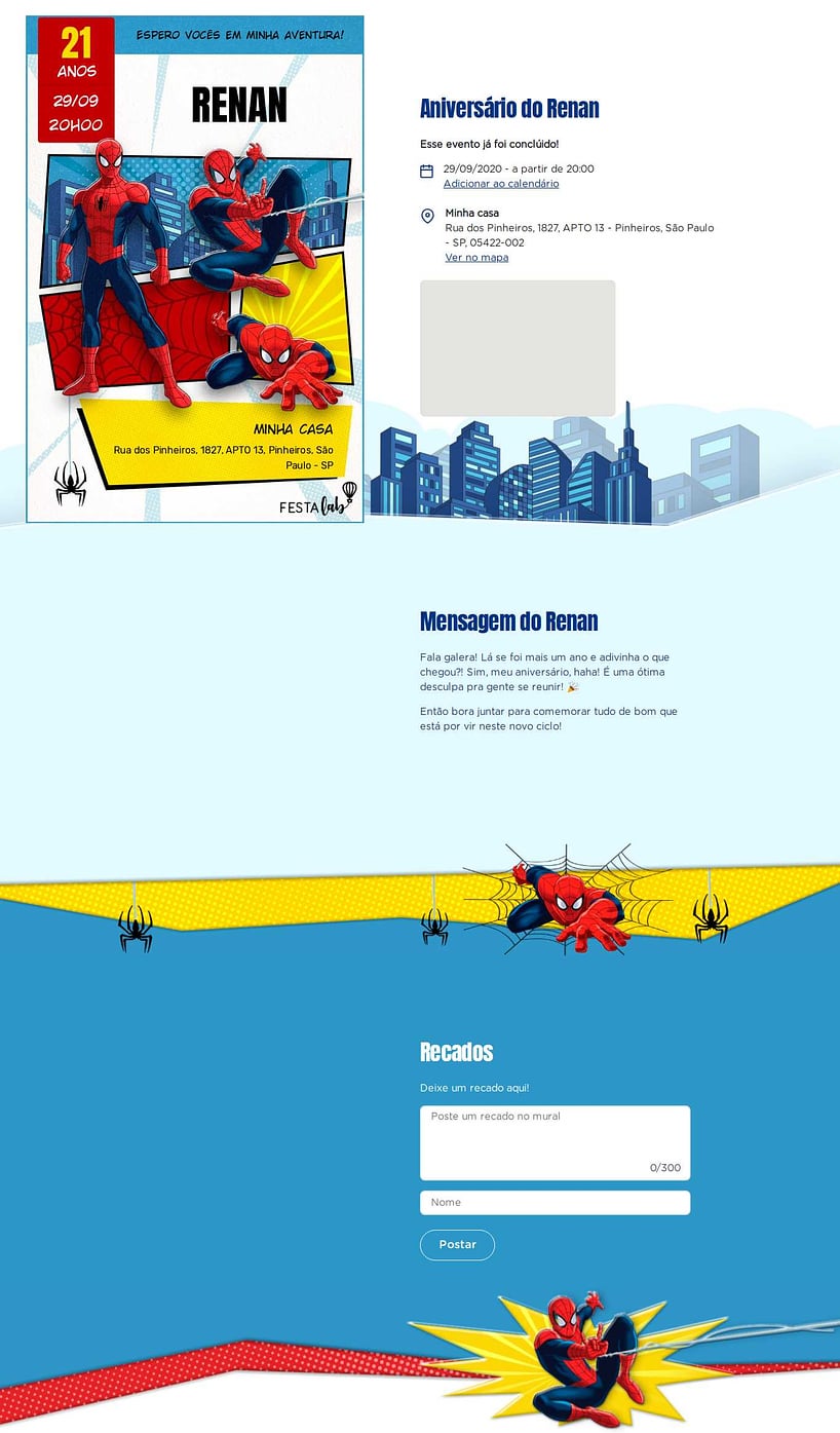 Convite online de aniversário - Homem Aranha HQ| FestaLab