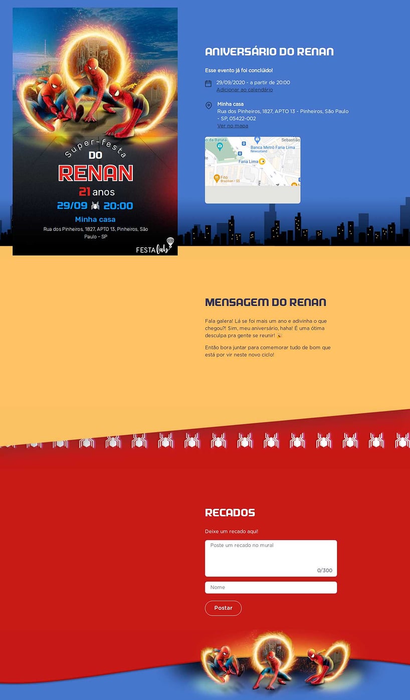 Convite online de aniversário - Festa Homens Aranhas| FestaLab