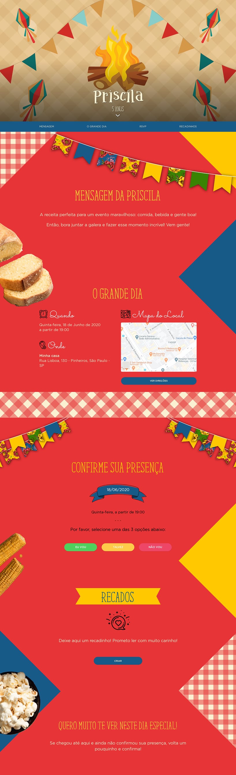 Convite online de aniversário - Barracas e Bandeirinhas| FestaLab