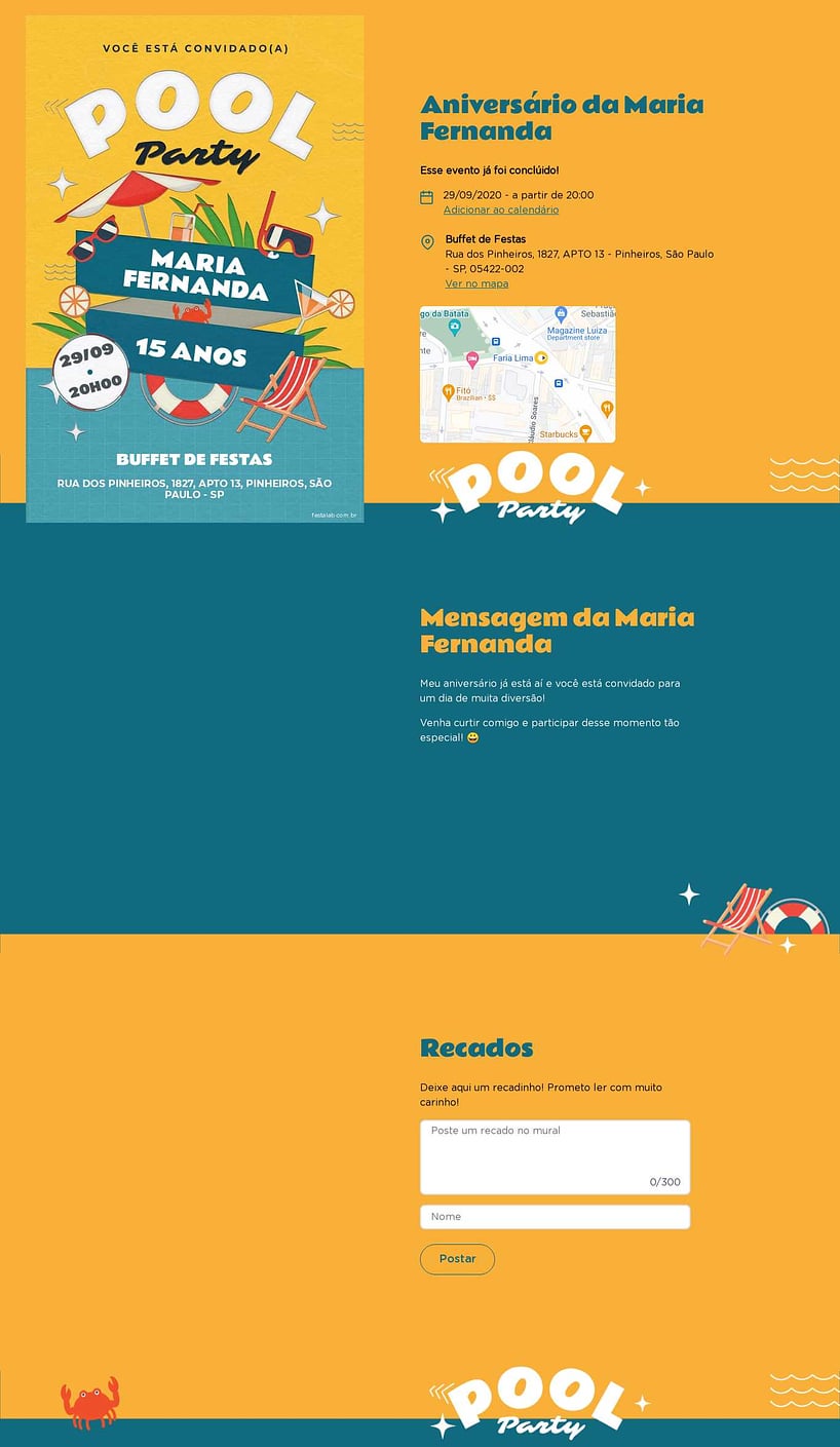 Convite online de aniversário - Festa na piscina| FestaLab