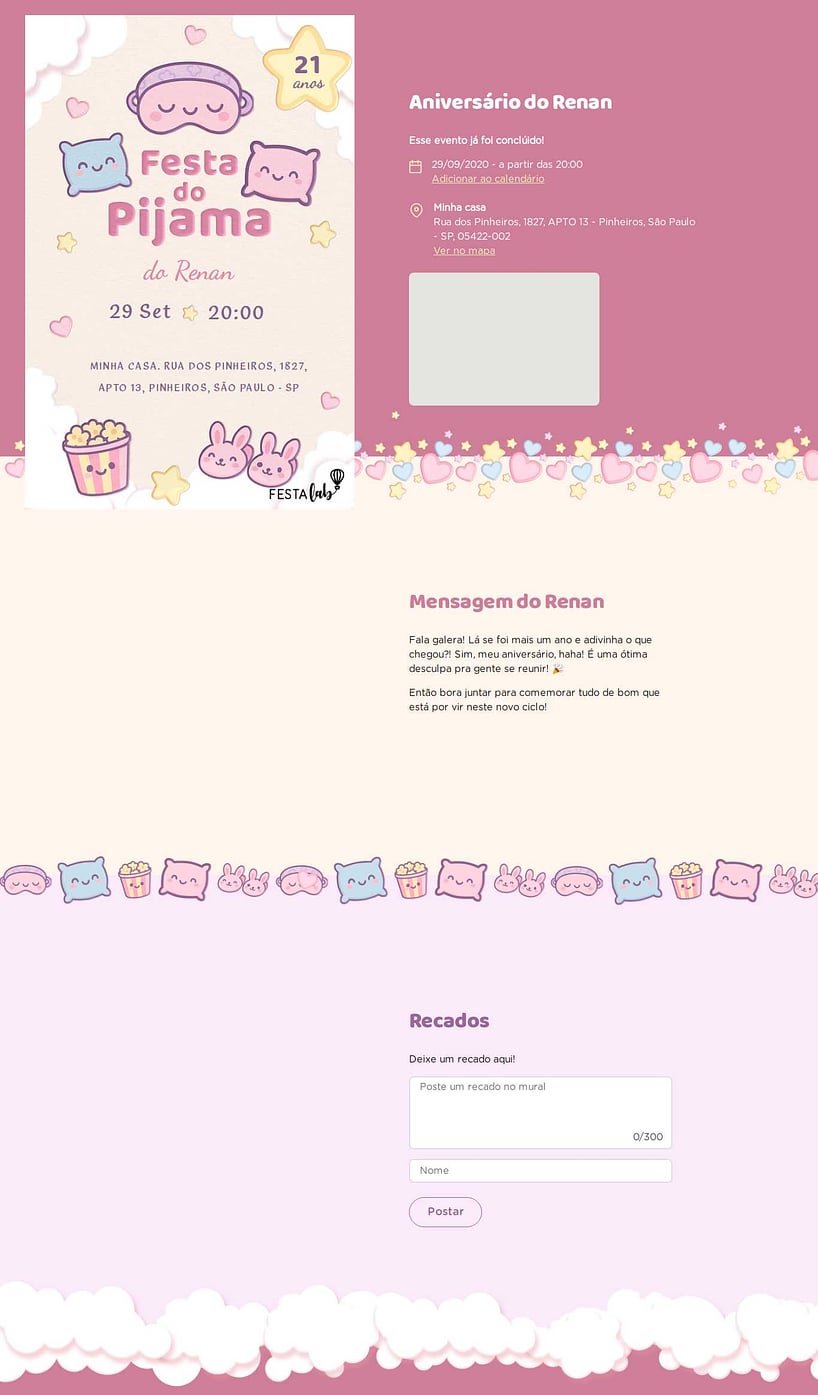 Convite online de aniversário - Festinha do Pijama Rosa| FestaLab