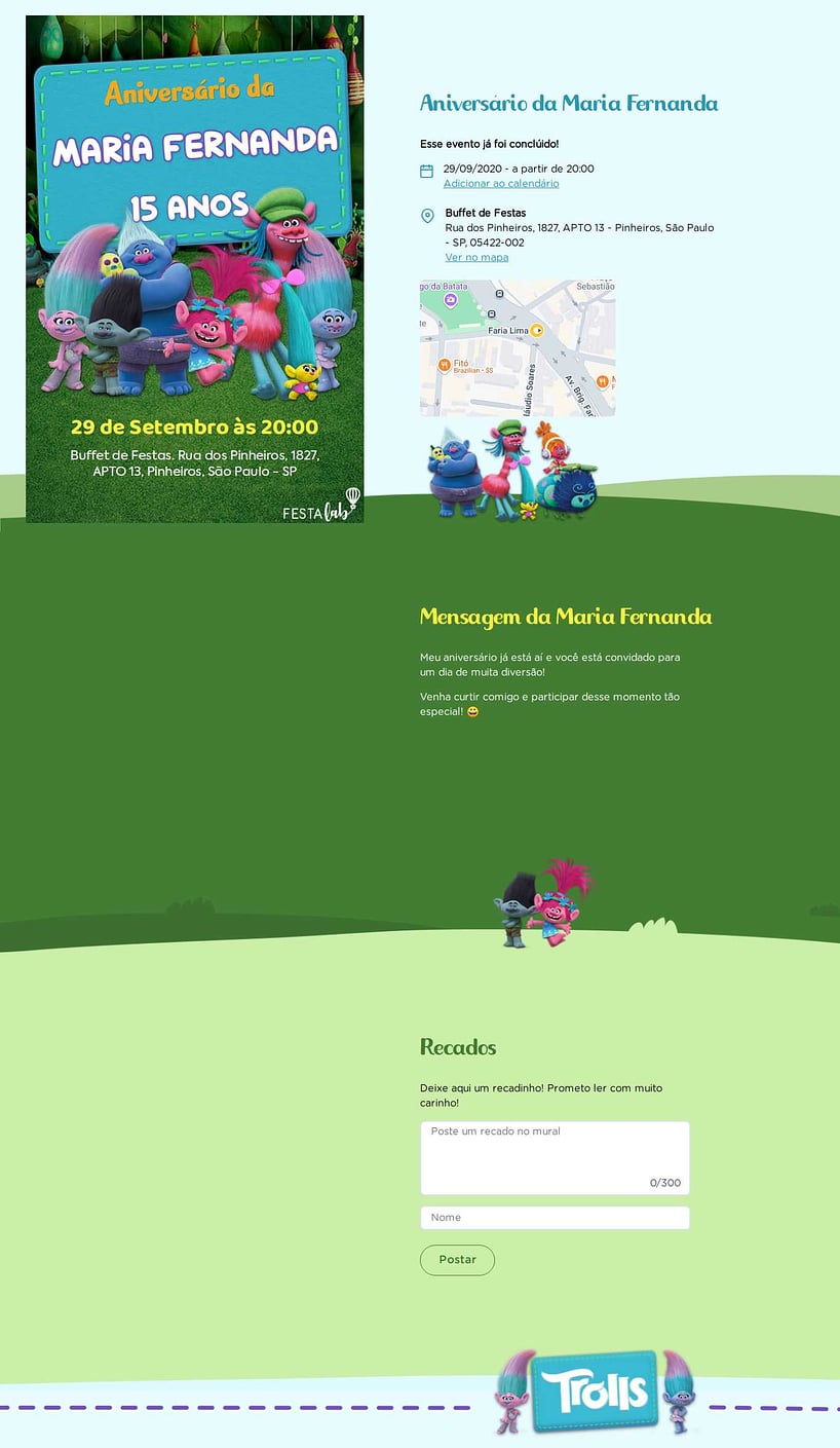 Convite online de aniversário - Floresta dos trolls| FestaLab