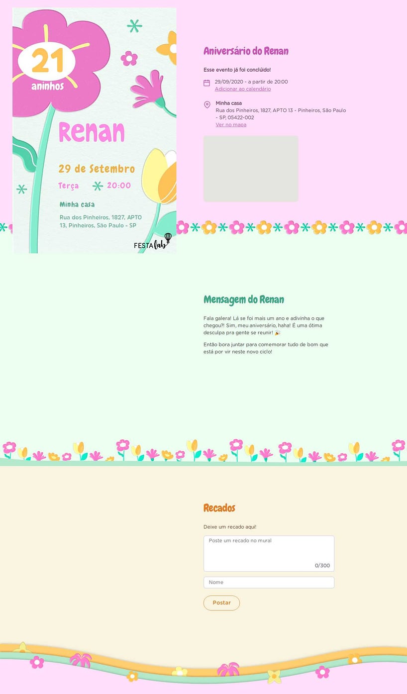 Convite online de aniversário - Florzinhas Coloridas| FestaLab