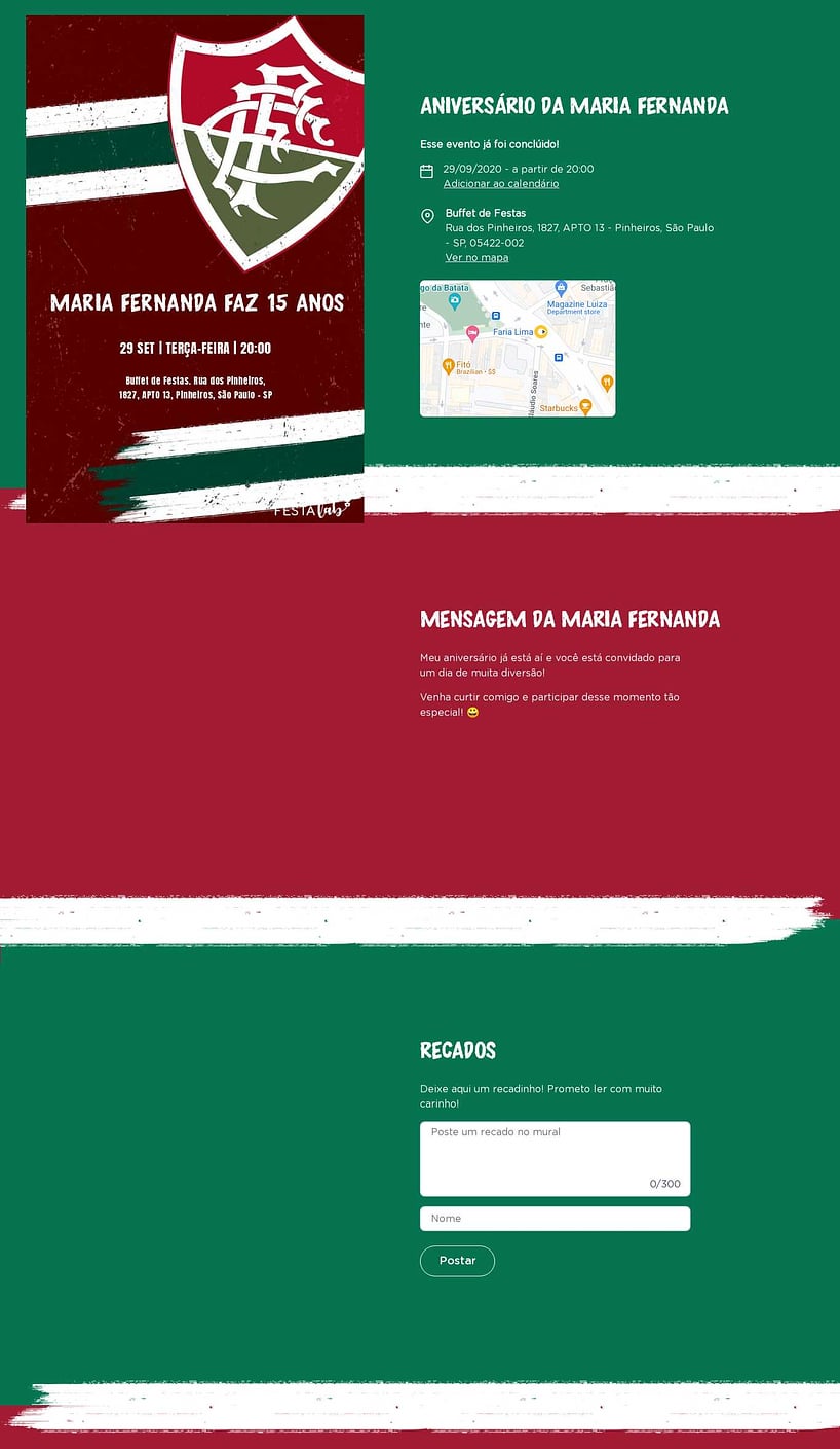 Convite online de aniversário - Fluminense| FestaLab