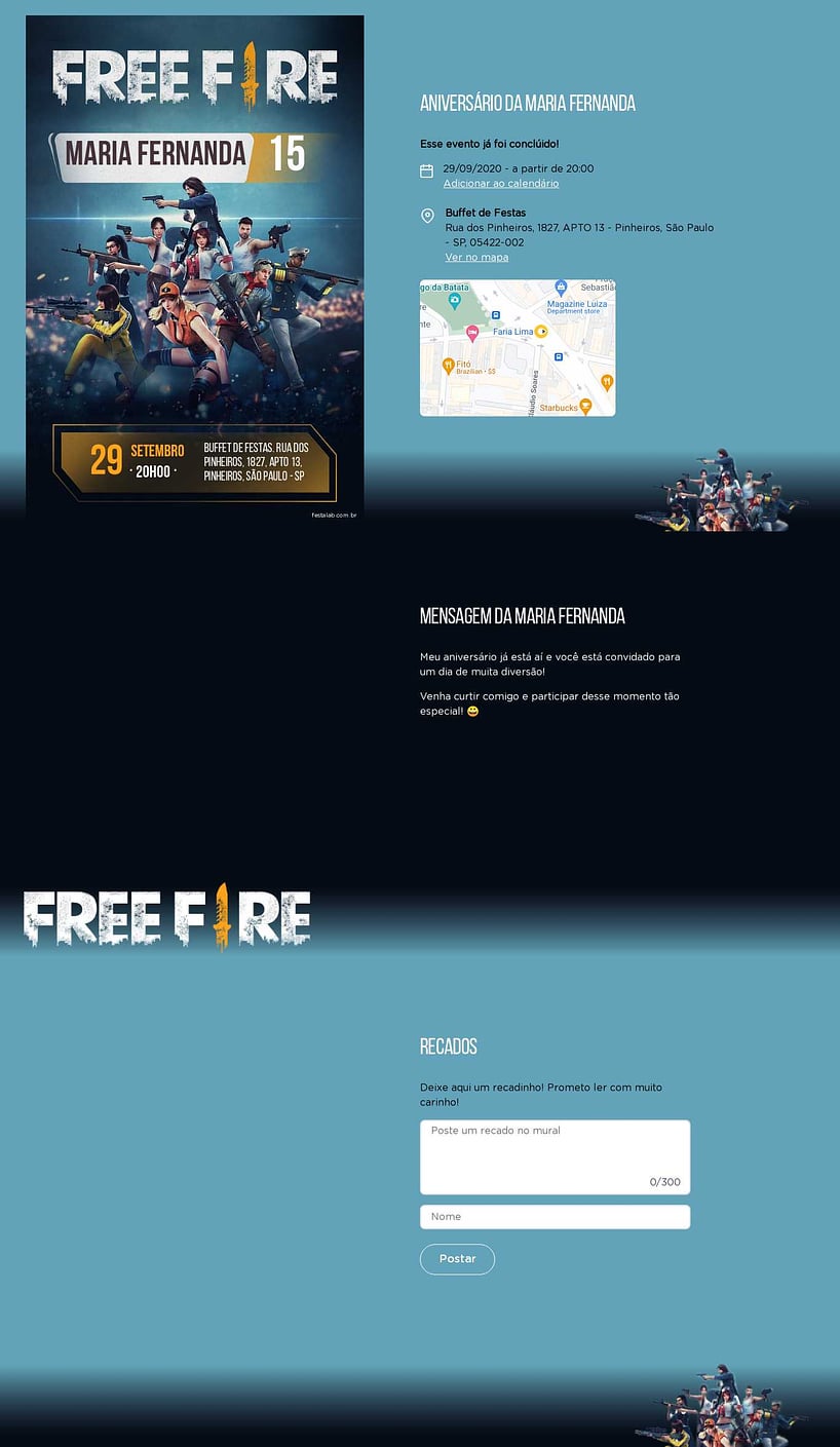 Convite online de aniversário - Free Fire| FestaLab