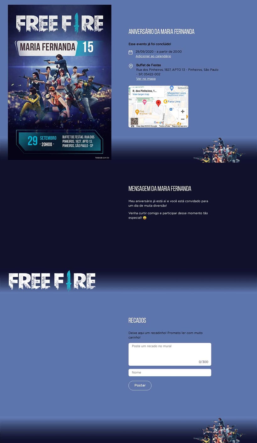 Convite online de aniversário - Free Fire azul| FestaLab