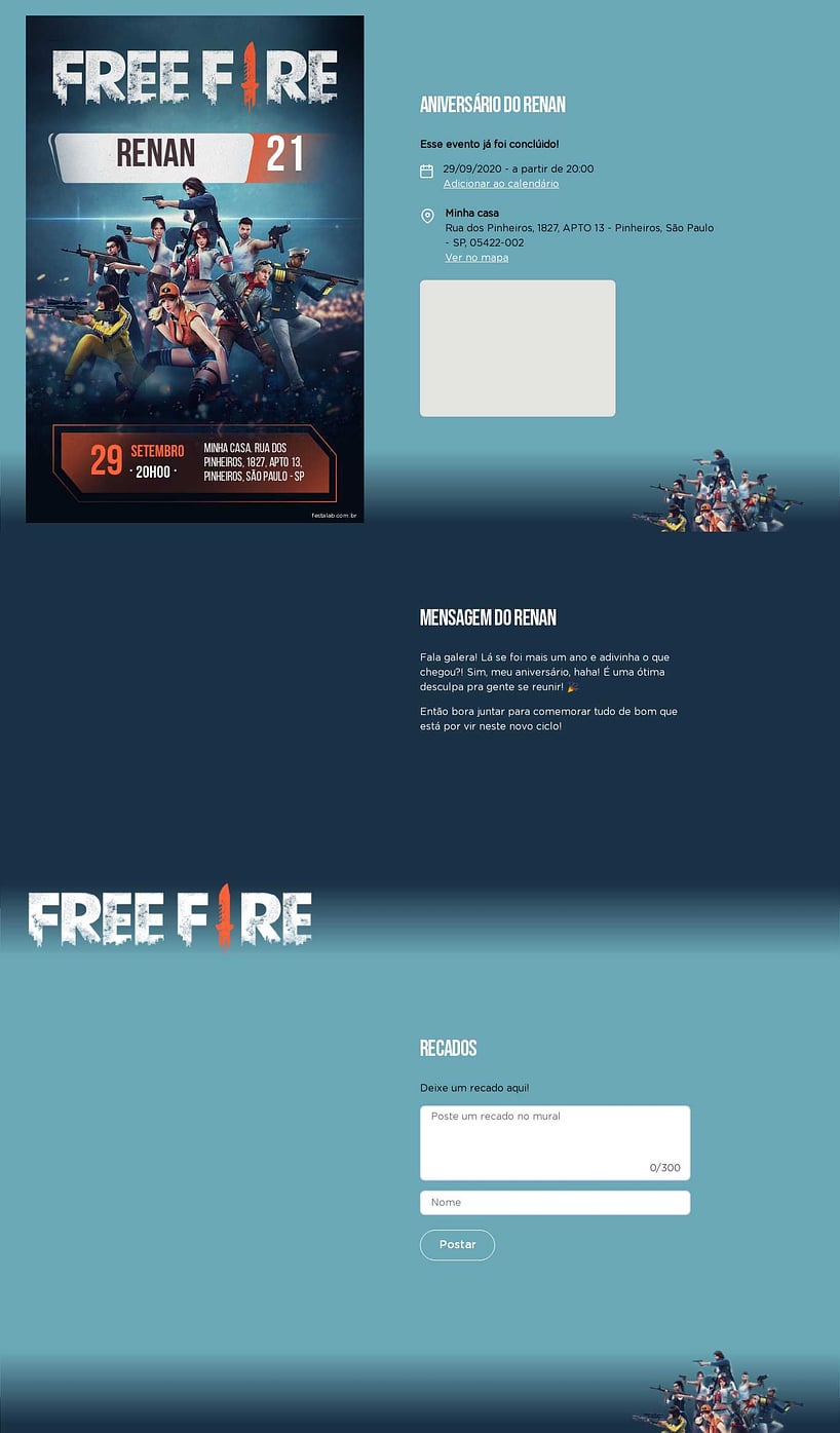 Convite online de aniversário - Free Fire Vermelho| FestaLab