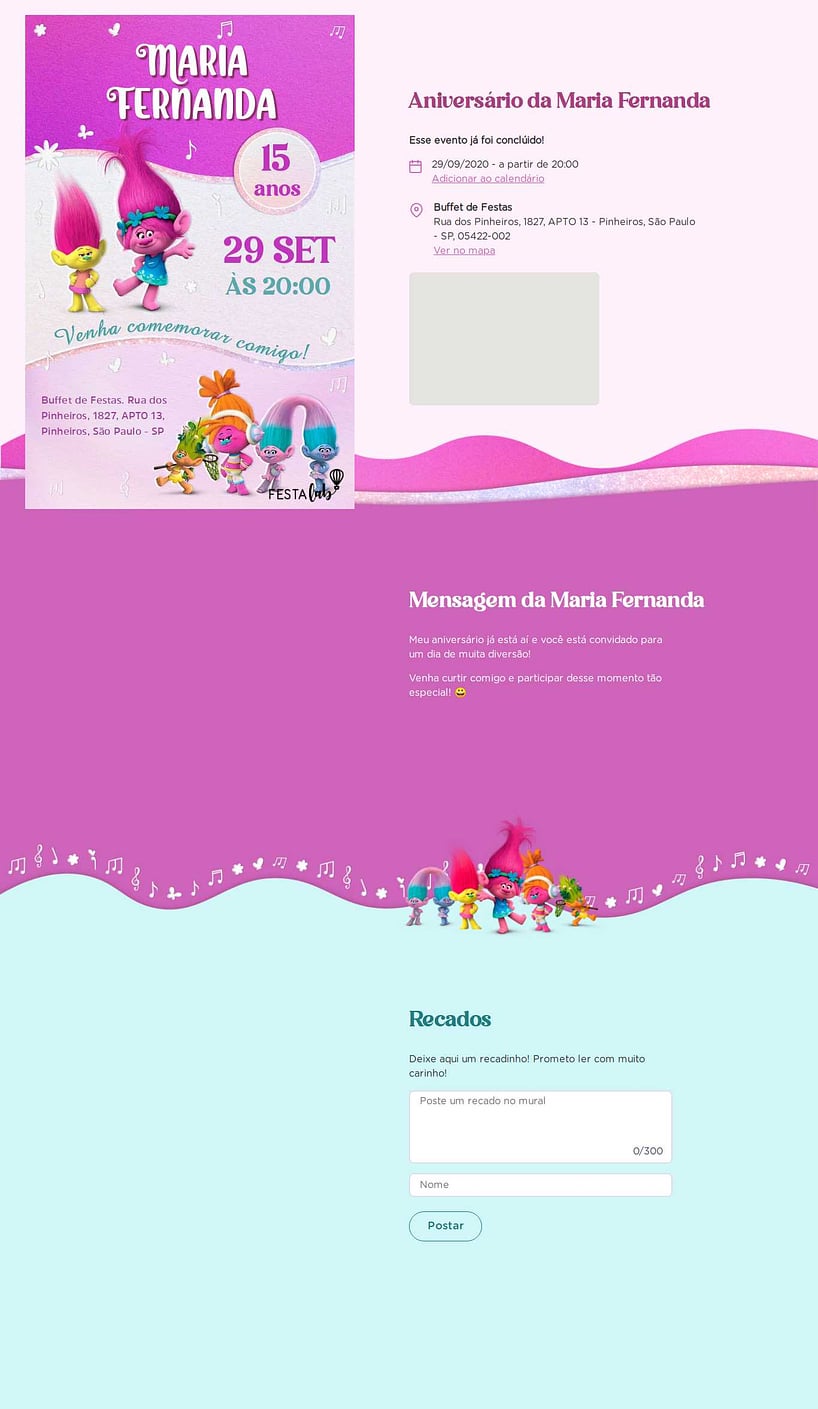 Convite online de aniversário - Girls Trolls Party| FestaLab