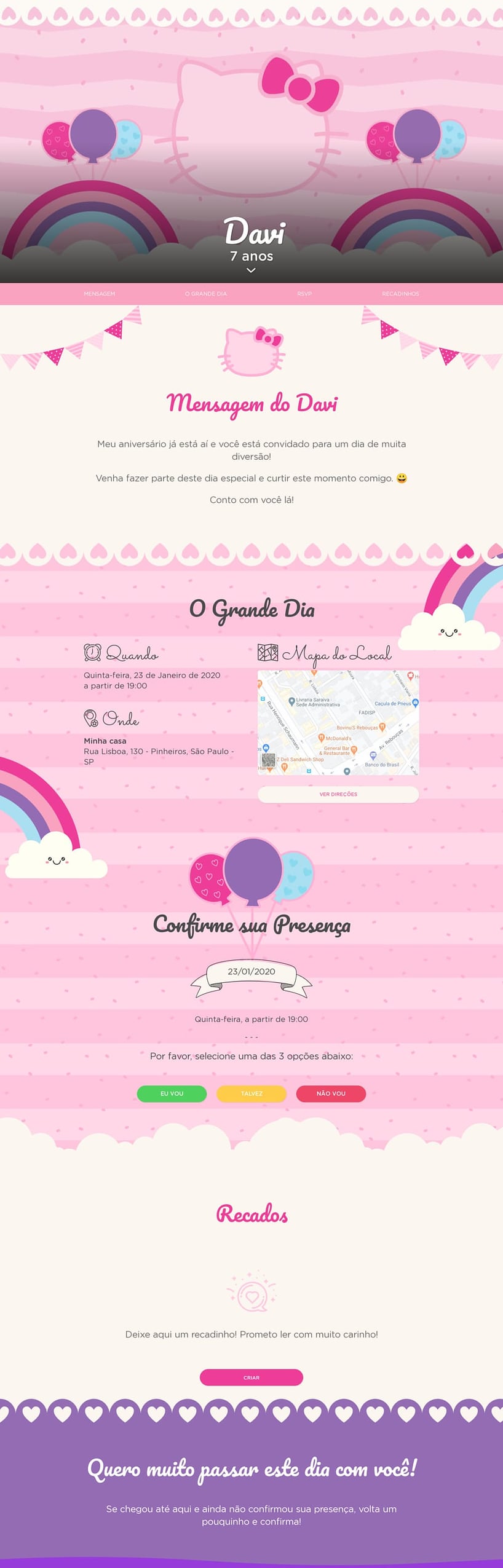 Convite online de aniversário - Hello Kitty| FestaLab