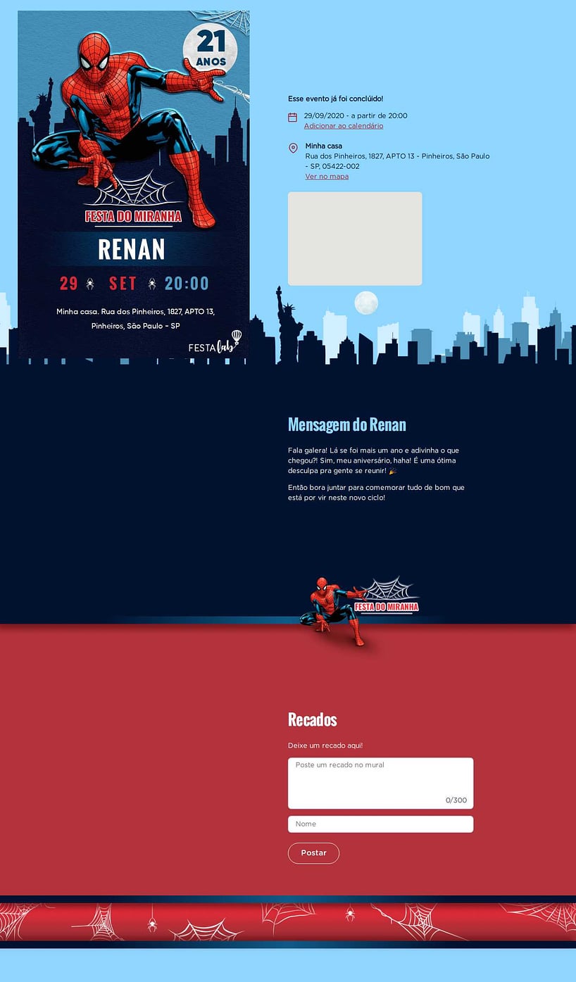 Convite online de aniversário - Herói de Nova York| FestaLab