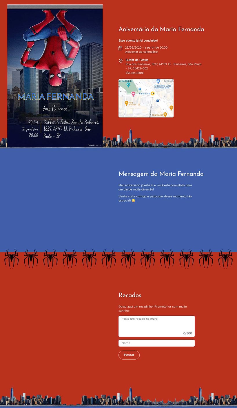 Convite online de aniversário - Homem Aranha Azul| FestaLab