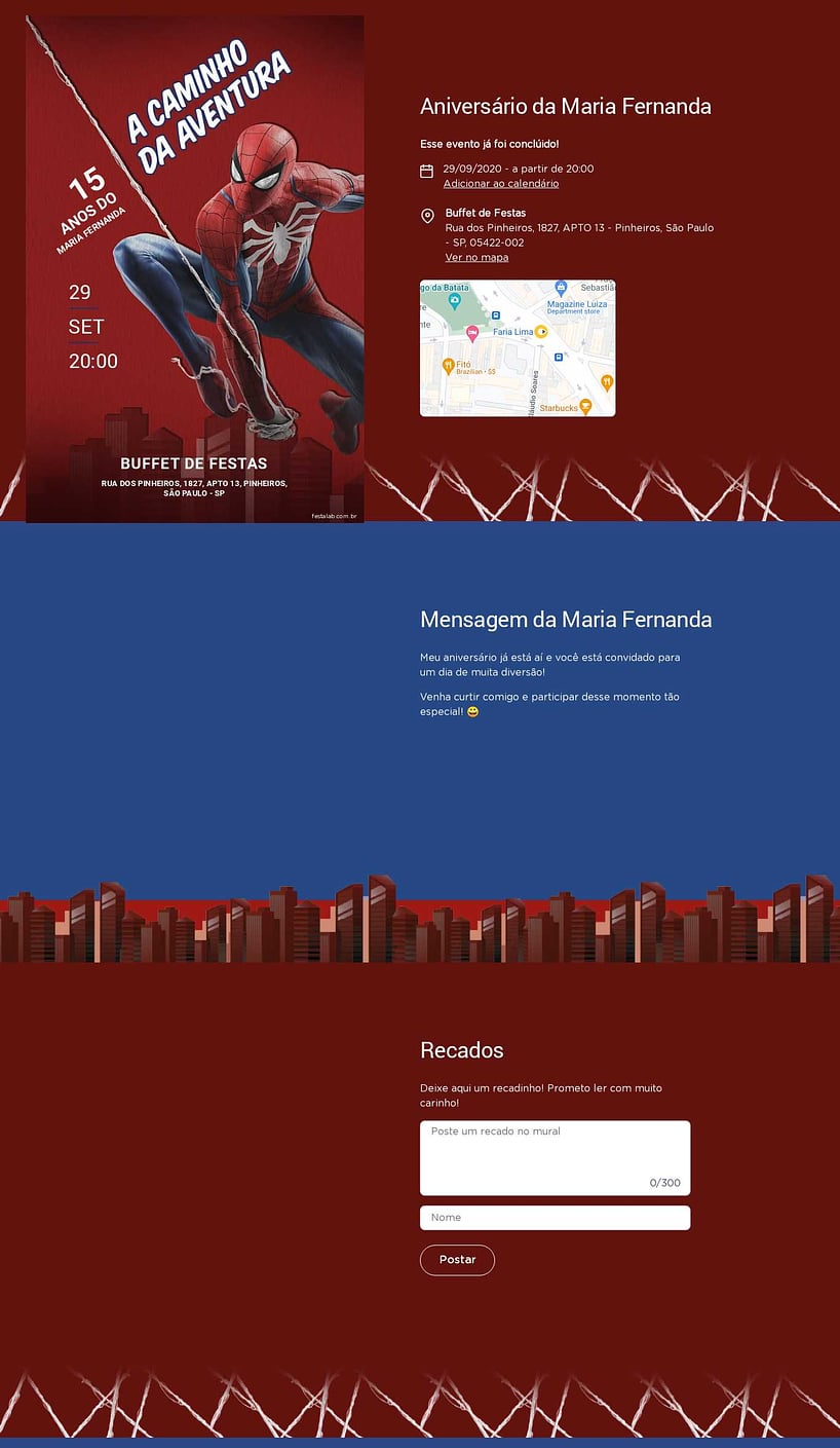 Convite online de aniversário - Homem aranha em ação| FestaLab