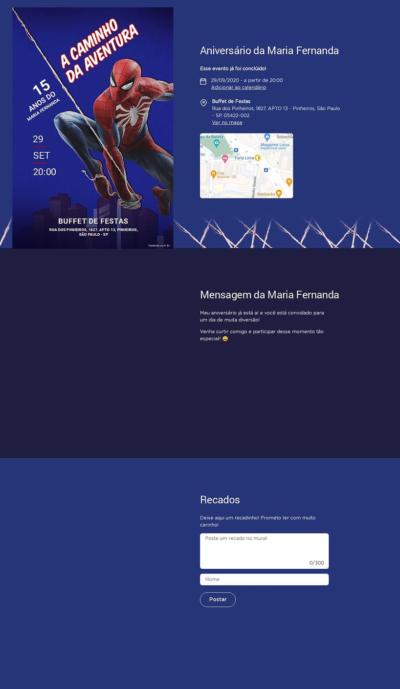 Convite online de aniversário - Homem aranha em ação azul| FestaLab