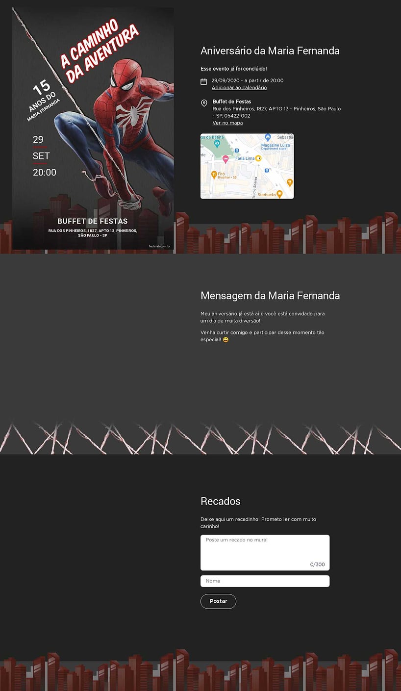 Convite online de aniversário - Homem aranha em ação escuro| FestaLab